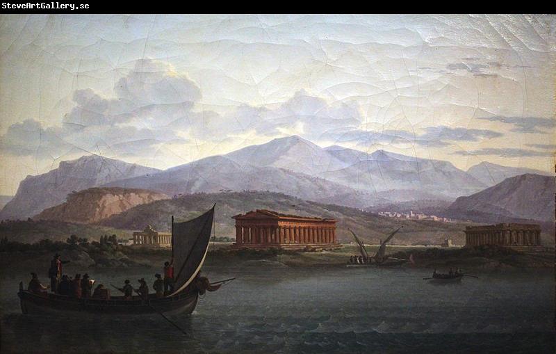 Jean Jacques Francois Taurel Artists closing to Paestum from the sea